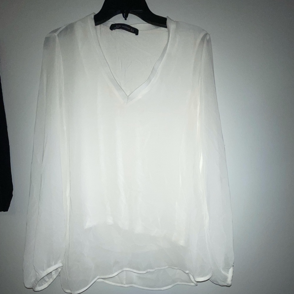 Zara white long sleeve sheer top size small